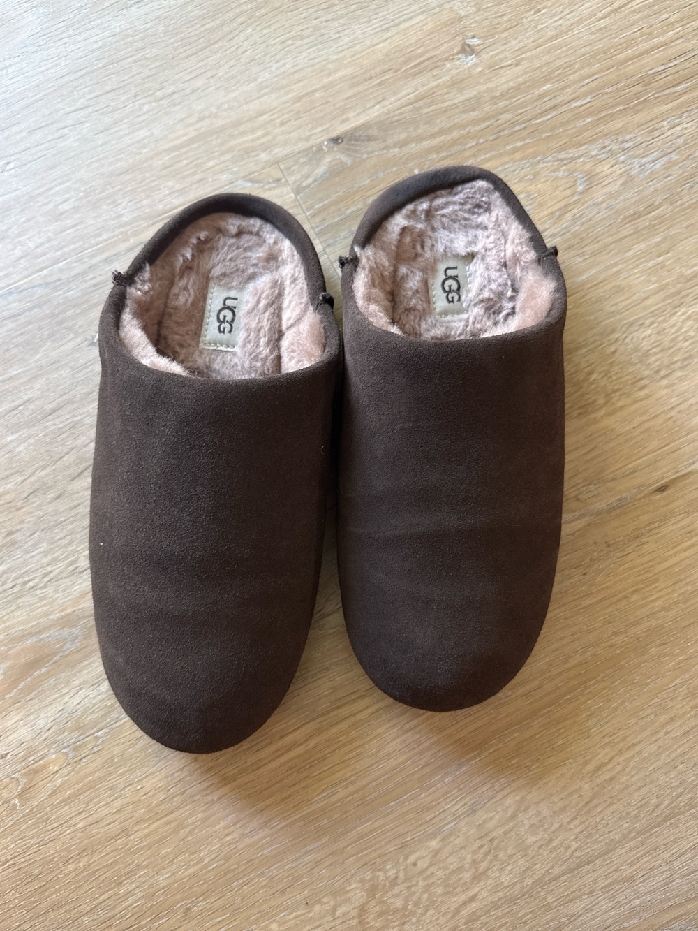 UGG Chocolate Brown Suede Slip-On Shearling Slippers Mules 7